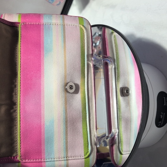 Coach Soho Pastel Striped Wristlet W/ Pink leather Piping, Wristlet, Front Snap - Picture 7 of 16